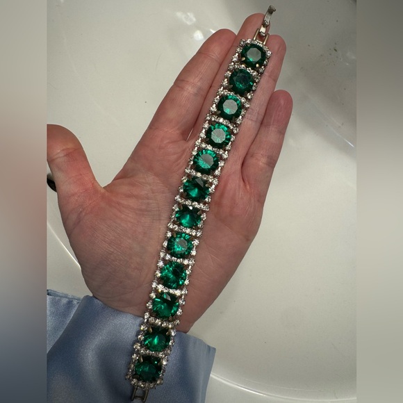 Jewelry - Vintage Costume Jewelry Bracelet with Green and Clear Rhinestones